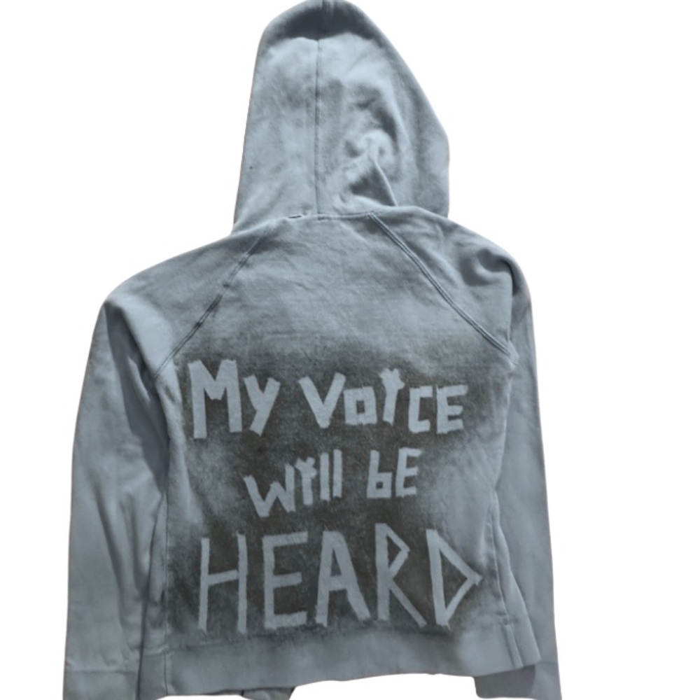 GRUNGE HOODIE Sweatshirt Jacket Graphic “My Voice Will Be Heard”  Thrashed SZ S